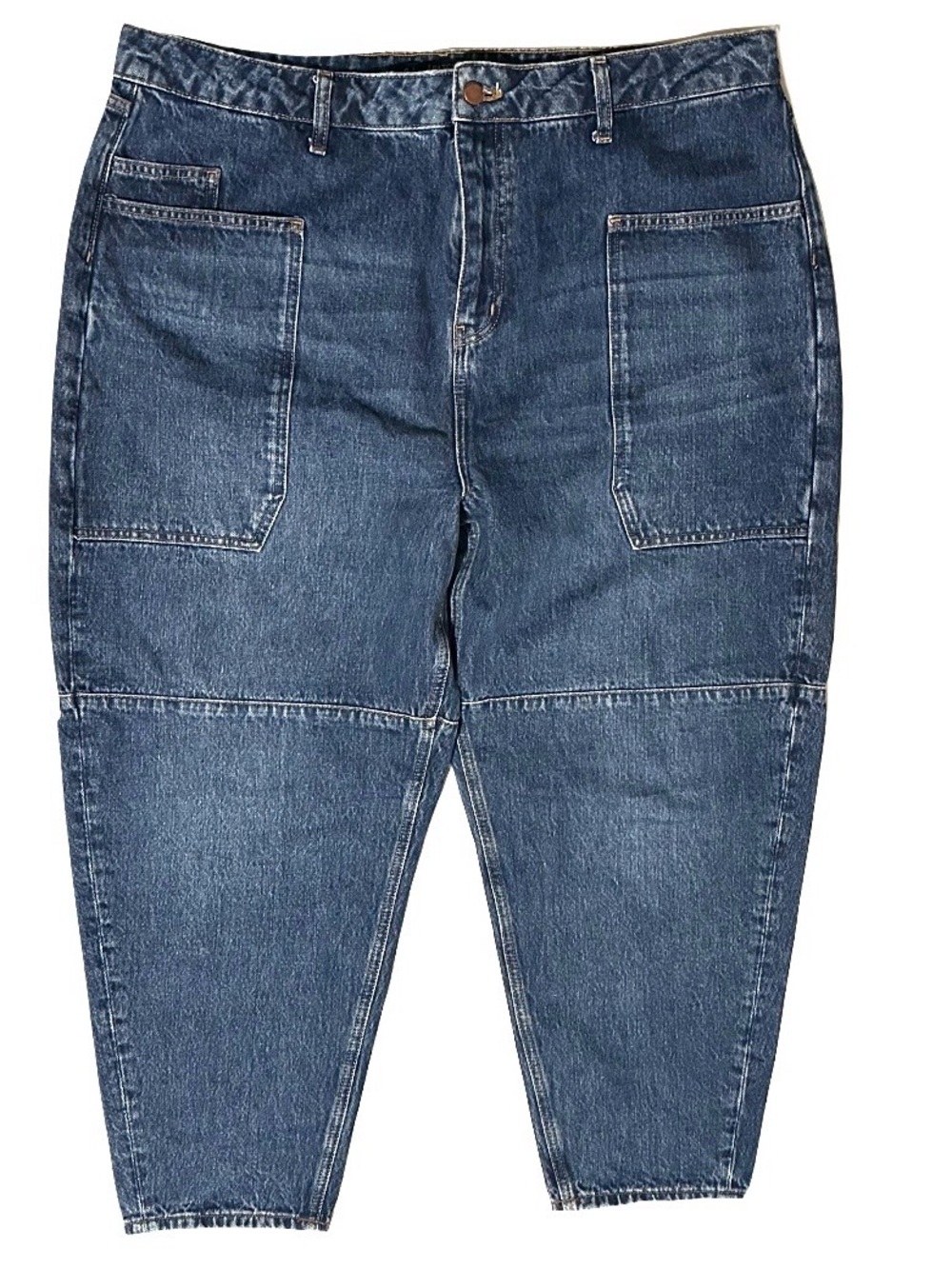 Boden Patch Pocket Barrel Leg Jeans Dark Wash Contrast Stitch Women's 16/18